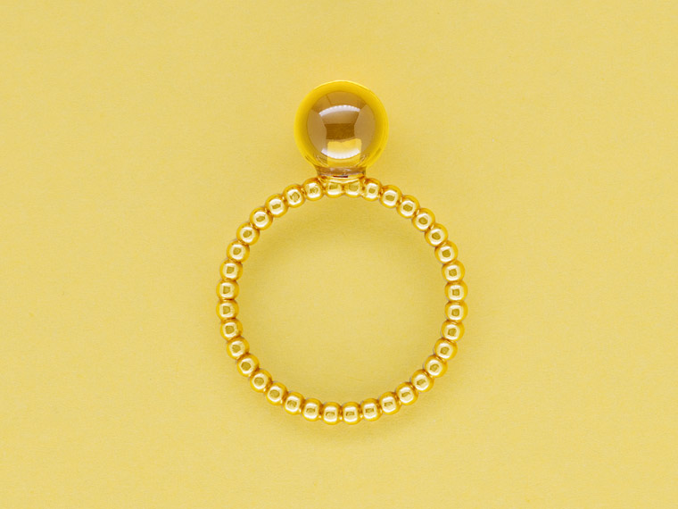 Perlring mit Kugel aus Lemoncitrin, 925er Silber Perldraht, Lemoncitrin