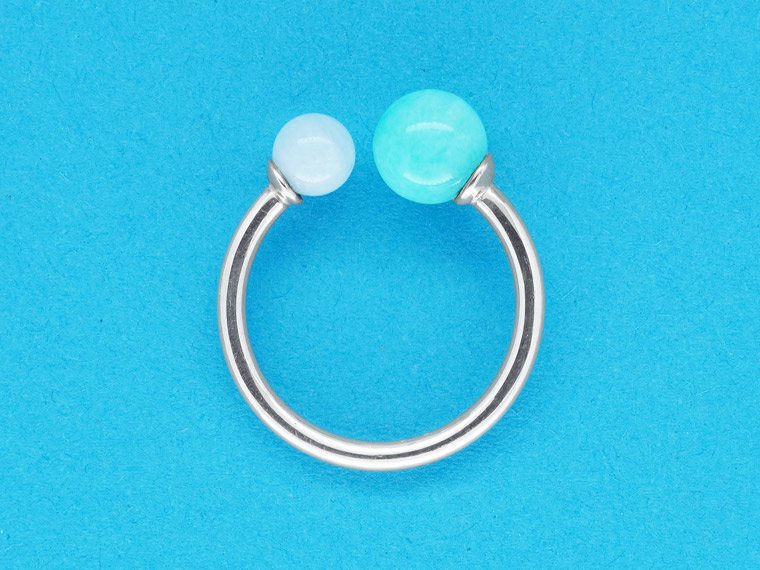 Ring mit Kugeln aus Chalcedon und Türkis, 925er Silber, Chalcedon, Türkis